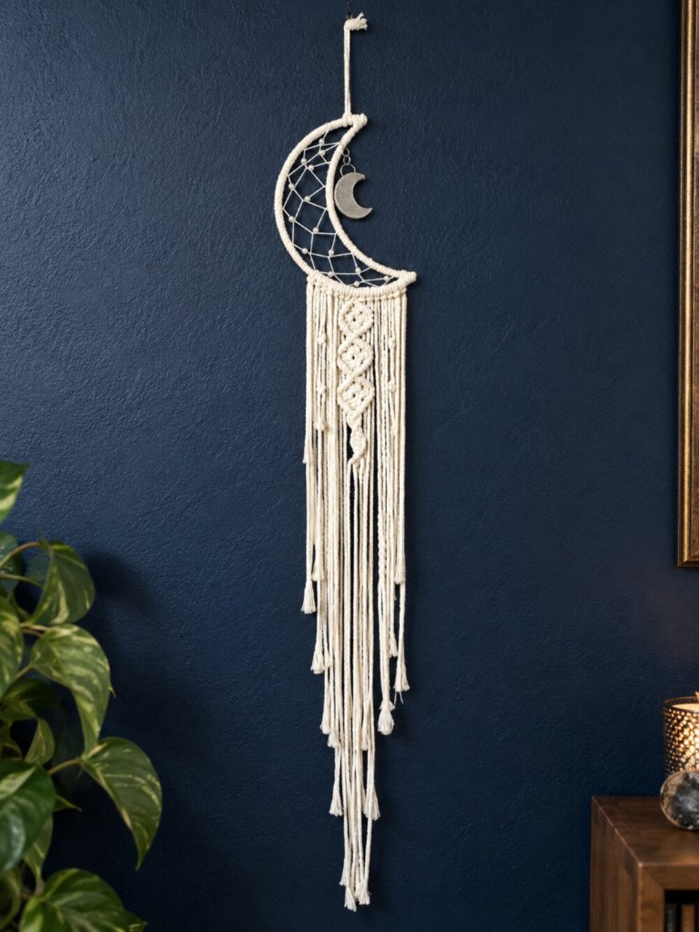 Macrame Moon Dreamcatcher Wall Hanging Boho Celestial Decor Cream 38"L x 7.8"W
